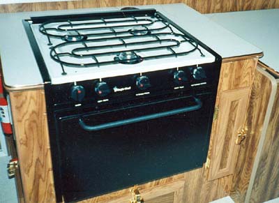 Oven in a camping trailer detail