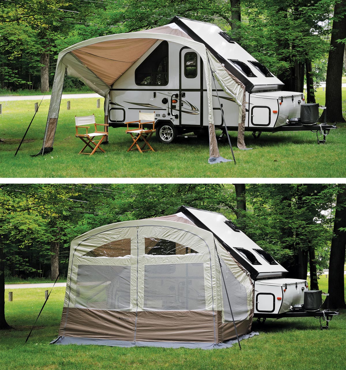 Awning/screen-room combo details for Flagstaff T-Series Camping Trailers Dometic A Frame Awning And Screen Room