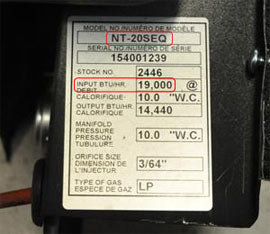 19,000 BTU furnace tag