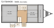 2021 Flagstaff T21TBHWOR bed layout with King bed